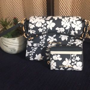 Michael kors navy flowered purse and wallet🌸